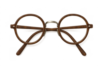 Round Brown Eyeglasses Isolated on Transparent Background