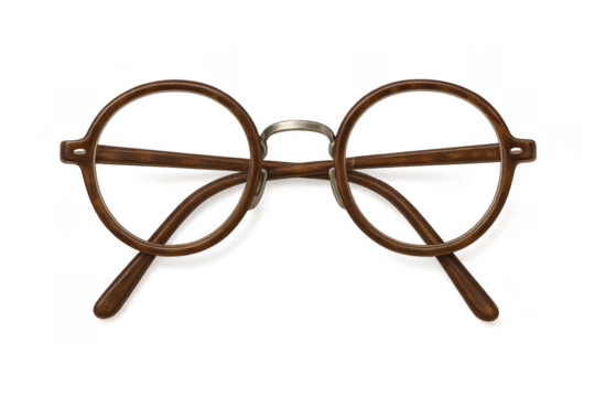 Round Brown Eyeglasses Isolated on Transparent Background