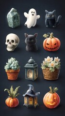 Halloween decor featuring ghosts, pumpkins, and spooky elements for festive celebrations