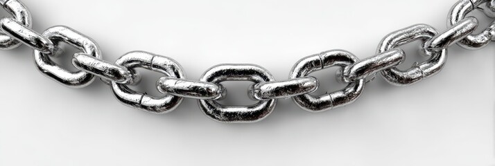 Metallic chain linking several individual links with smooth surfaces highlighting craftsmanship and durability