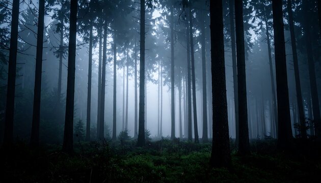 Misty, dark forest scene - Powered by Adobe