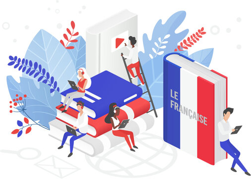 people learning french with books and laptops clip art preview