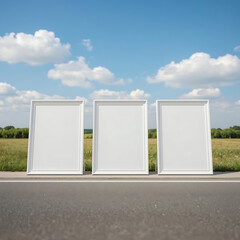 Three white frames are visible on the side of the road.