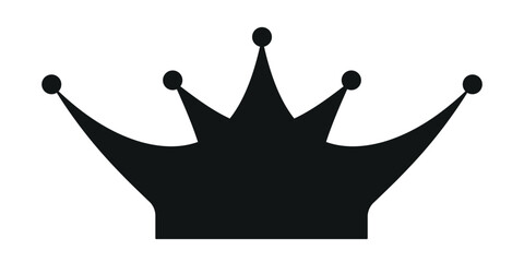 Minimal black crown icon in flat silhouette style. Ideal for royalty, king, queen, luxury branding, leadership, authority, or victory symbol in games and award designs.