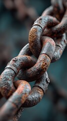 Rusty metal chain links on a dark background showing texture and wear from weathering and age