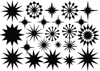Collection of starburst and sparkle silhouettes isolated on transparent background