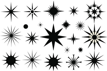 Collection of starburst silhouettes isolated on transparent background