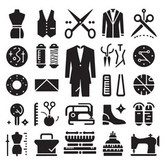 Minimal Tailor and Sewing Elements Vector Icon Set