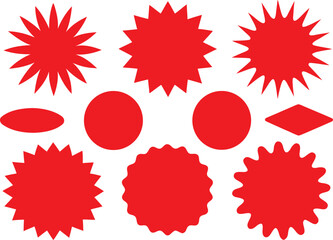 Collection of red starburst shapes and oval forms silhouette isolated on transparent background