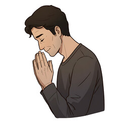 Illustration Man Praying With Transparent Background