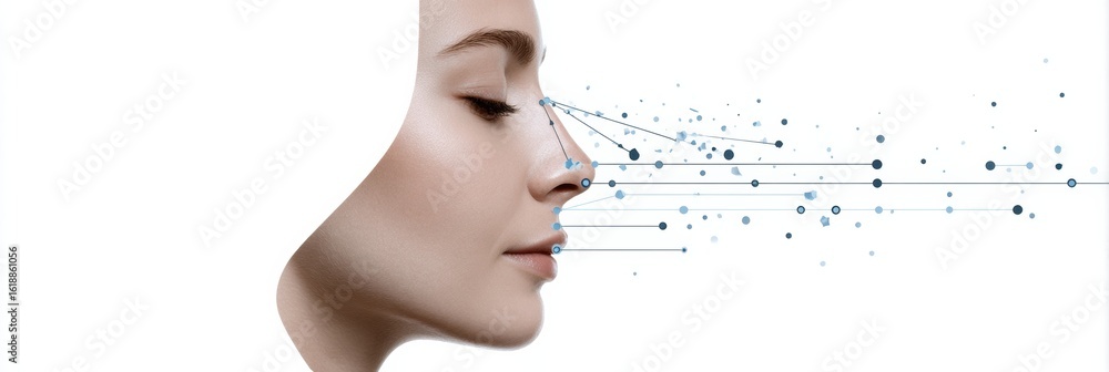 Poster detailed 3d diagram showcasing steps for reshaping the nose with floating data points for clarity an