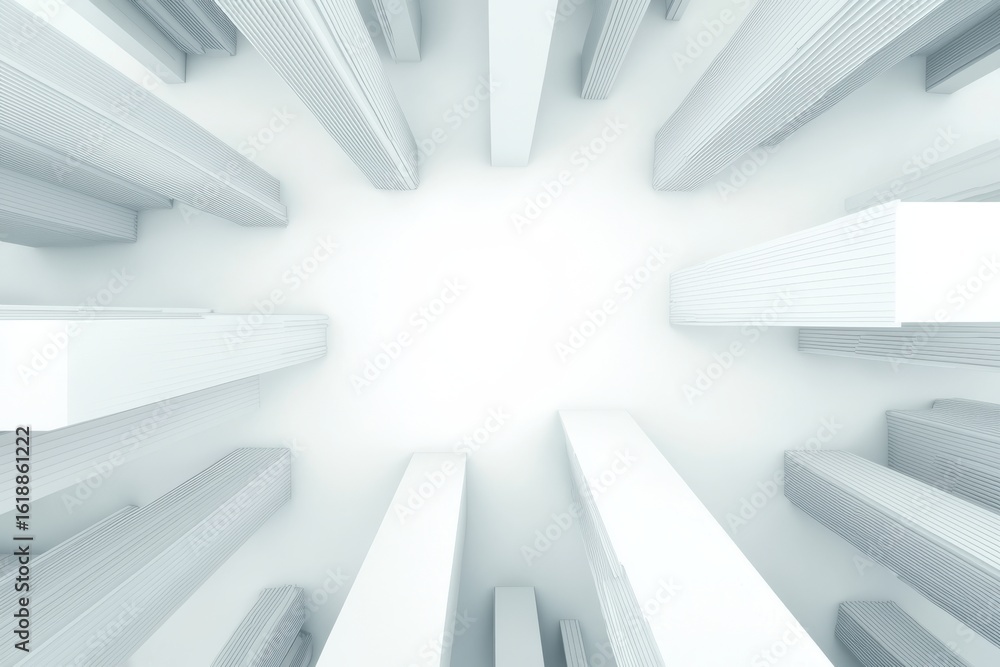 Aufkleber a minimalist aerial view of tall white structures against a light background, creating a sense of de
