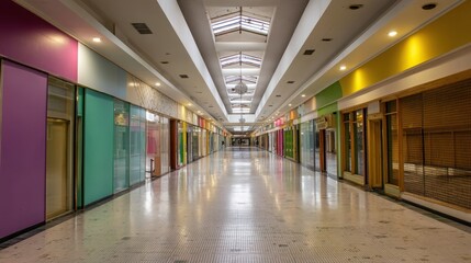 Obraz premium Empty colorful shopping mall corridor with skylight and marble floor