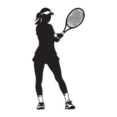 Female Tennis Player silhouette, Female Tennis Player vector illustration, Silhouette of a Female Tennis Player