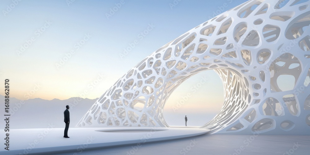 Aufkleber engineer structural automation concept. futuristic architectural design with two figures against a s