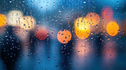 Rainy Night Cityscape Viewed Through a Wet Window