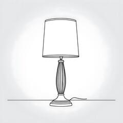 Table Lamp Illustration in Minimal Line Art Style in Black and White Representing Interior Design and Lighting Concept