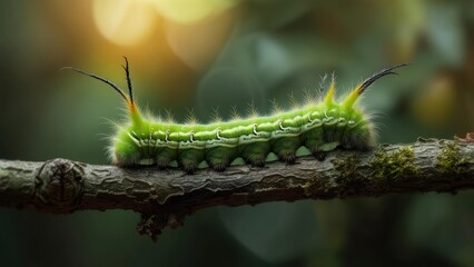 Naklejka premium Green caterpillar on branch (1)