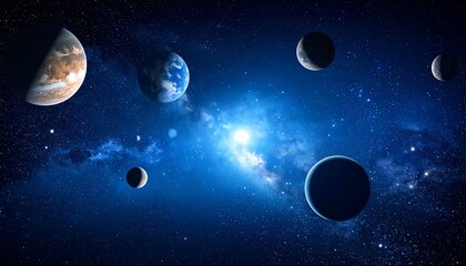 Naklejka premium Cosmic panorama of planets and stars