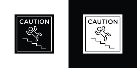 Caution stairway signs silhouette set. vector pictograms for ui