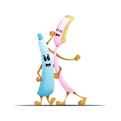 Cute Cartoon Toothbrush and Toothpaste