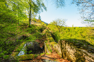 Hiking to Peak Tri Koruny or Trzy Korony during day. Pieniny National park in Poland. Pieniny Castle
