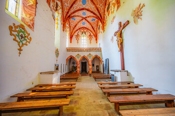 Medieval monastery Cerveny Klastor near Peak Tri Koruny or Trzy Korony in Pieniny National park in Slovakia and Poland