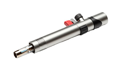 Professional culinary torch for creme brulee and cooking with adjustable flame and safety lock feature on transparent background