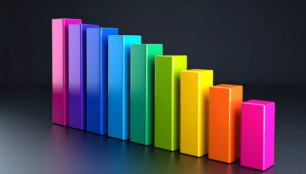Colorful Decreasing Bar Graph Abstract 3D Render.