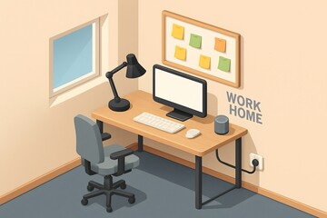 Cozy Home Office Setup with Desk and Computer
