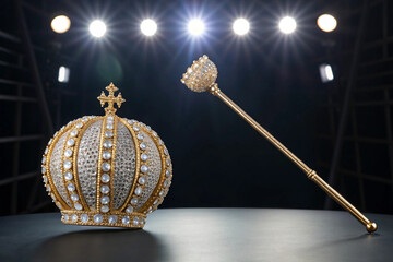 Royal crown and scepter gold jewelry king queen monarchy coronation symbol rich wealth luxury power elegant