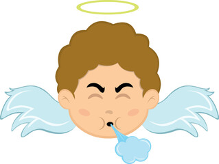 vector illustration face angel character cartoon, with his mouth blowing air