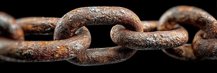 Rusty chain link showing weathered texture and detailed surface under dramatic lighting