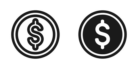 Obraz premium Dollar Coin Icon Set, USD Currency and Money Vector Symbol