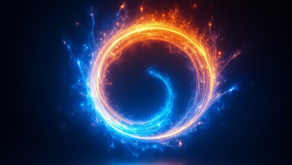 Obraz premium Glowing Blue and Orange Energy Ring Hovering on Dark Background