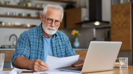 Senior Man Reviewing Finances at Home
