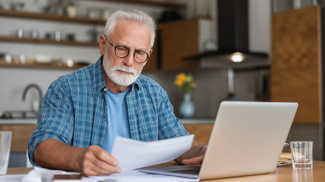 Senior Man Reviewing Finances at Home