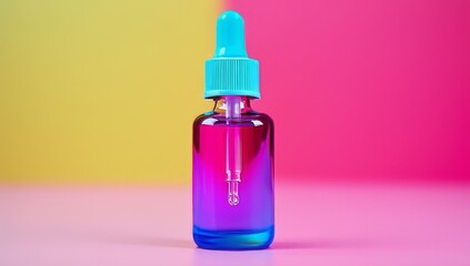  Gradient Glass Dropper Bottle with Pink and Yellow Overlay on Pastel Background