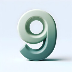 3D 9 number in tone-on-tone style, subtle gradient from mint green to light olive green, smooth matte texture, clean and modern composition, white background