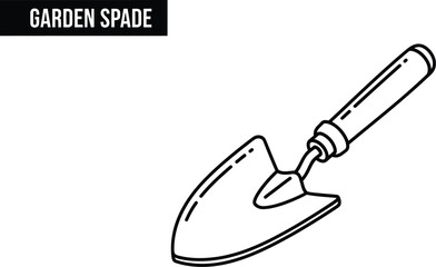 A simple line art illustration showcases a garden spade, perfect for gardening projects, DIY designs, or educational materials related to horticulture and landscaping.