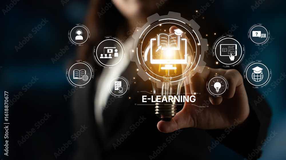 Aufkleber online education boosts access to learning. learn anytime through flexible platforms. education tech