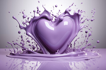 Splash shaped like a lilac heart with purple water droplets, isolated on a white background. Romantic and vibrant design ideal for beauty, love, and abstract concepts.