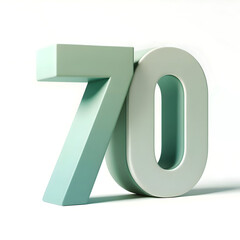 3D 70 number in tone-on-tone style, subtle gradient from mint green to light olive green, smooth matte texture, clean and modern composition, white background
