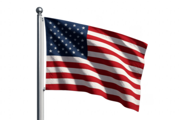 Realistic United States flag waving on transparent background