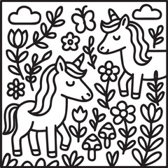 Fantasy Cozy Retreat – Bold Line Art Coloring Page with Magical Elements