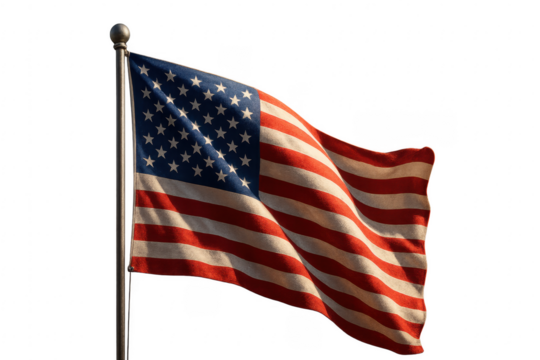 United States flag waving on transparent background