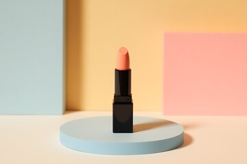 A Single Tube of Peach-Colored Lipstick on a Minimalist Display