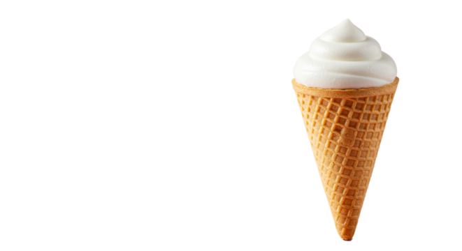 A single vanilla ice cream cone with a waffle cone on a transparent background in a studio shot