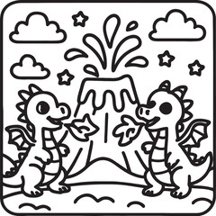 Obraz premium Fantasy Cozy Retreat – Bold Line Art Coloring Page with Magical Elements