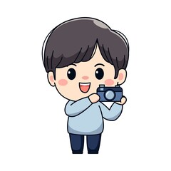 Cute little boy photographer  character vector illustration